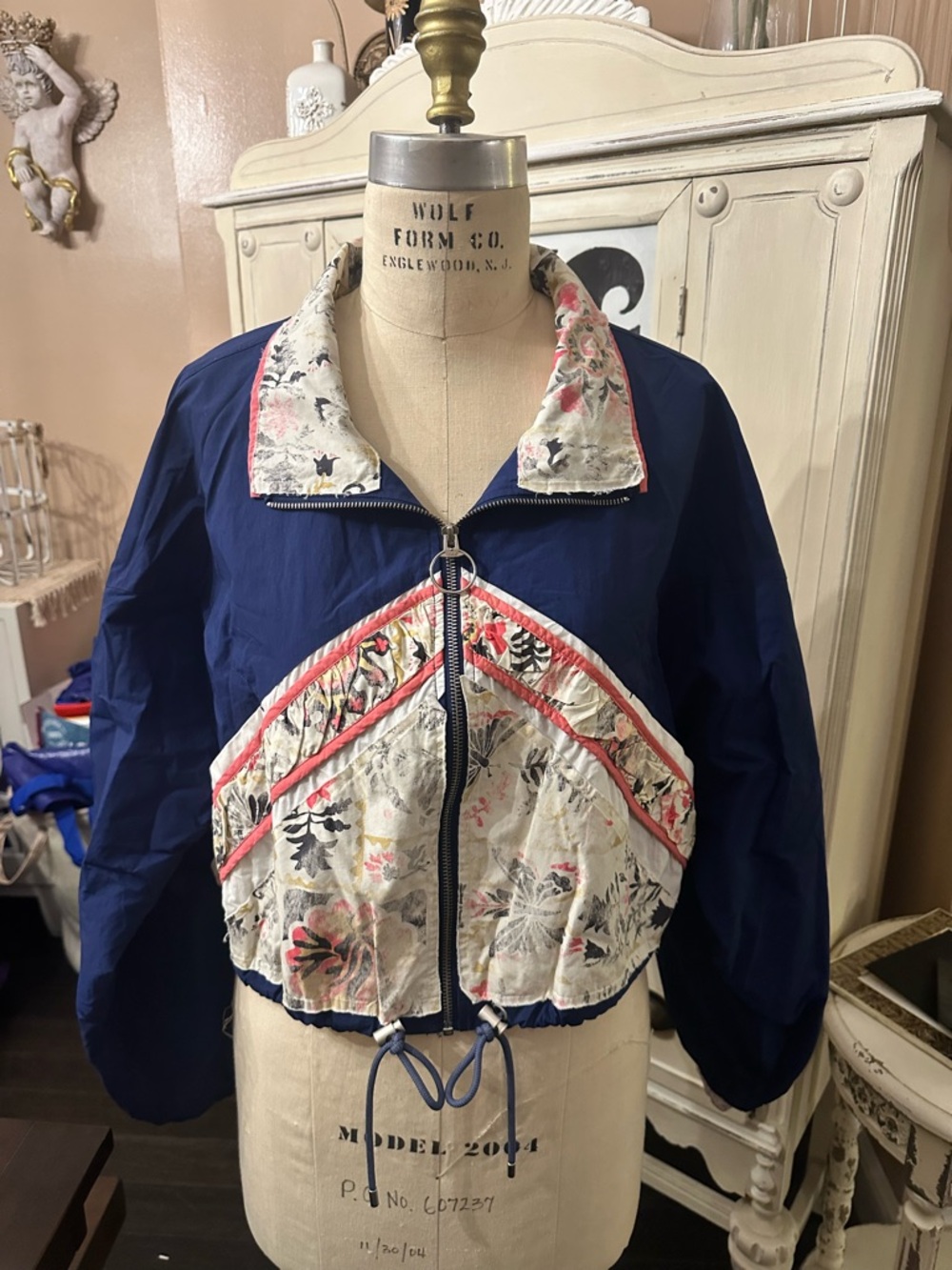 We The Free Navy Floral-Panel Cropped Bomber Jacket - Picture 7 of 12